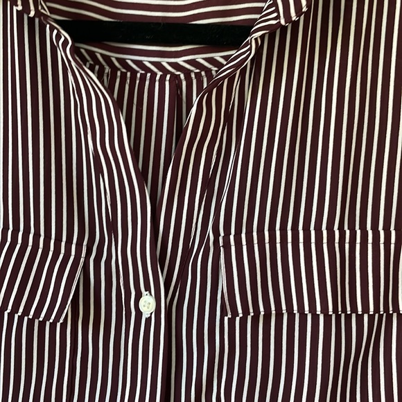Ann Taylor factory size M 💯 polyester rust color striped blouse - Picture 5 of 8